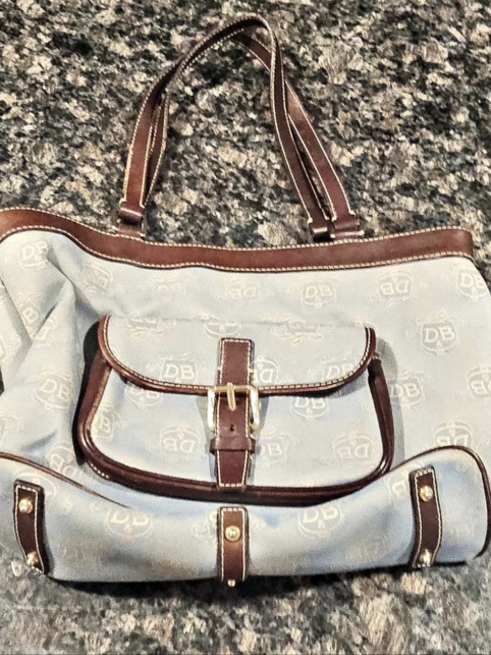Dooney & Bourke Monogram Tote in Blue & Brown